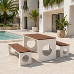 SOLARA Outdoor Dining Set - 140cm Table with 2 Chairs WPC Top Iron Frame Patio Furniture for Cafe Garden Commercial Leisure Spaces - Natural