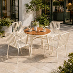 SOLARA Outdoor Dining Set - 70cm Round Table with 4 Armchairs Metal Frame Patio Furniture for Garden Cafe Terrace Leisure Spaces - Cream