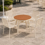 SOLARA Outdoor Dining Set - 70cm Round Table with 4 Armchairs Metal Frame Patio Furniture for Garden Cafe Terrace Leisure Spaces - Cream