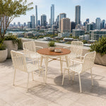 SOLARA Outdoor Dining Set - 70cm Round Table with 4 Armchairs Metal Frame Patio Furniture for Garden Cafe Terrace Leisure Spaces - Cream