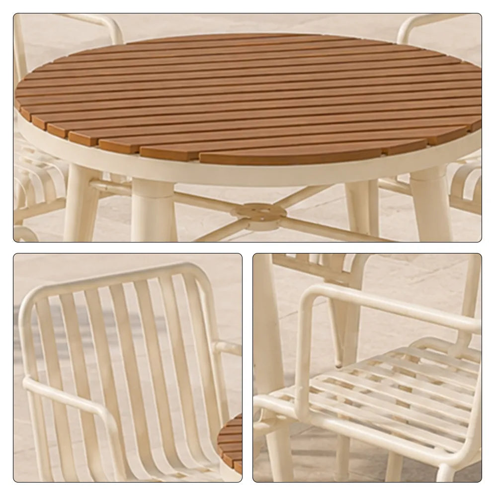 SOLARA Outdoor Dining Set - 70cm Round Table with 4 Armchairs Metal Frame Patio Furniture for Garden Cafe Terrace Leisure Spaces - Cream