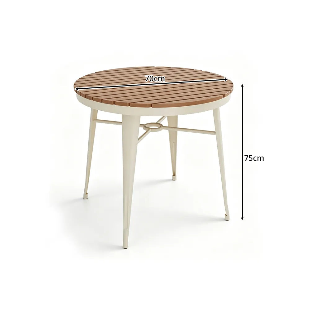 SOLARA Outdoor Dining Set - 70cm Round Table with 4 Armchairs Metal Frame Patio Furniture for Garden Cafe Terrace Leisure Spaces - Cream