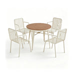 SOLARA Outdoor Dining Set - 70cm Round Table with 4 Armchairs Metal Frame Patio Furniture for Garden Cafe Terrace Leisure Spaces - Cream