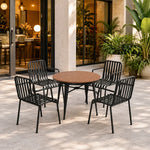 SOLARA Outdoor Dining Set - 70cm Round Table with 4 Armchairs Metal Frame Patio Furniture for Garden Cafe Terrace Leisure Spaces - Black