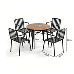 SOLARA Outdoor Dining Set - 70cm Round Table with 4 Armchairs Metal Frame Patio Furniture for Garden Cafe Terrace Leisure Spaces - Black