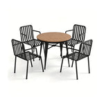 SOLARA Outdoor Dining Set - 70cm Round Table with 4 Armchairs Metal Frame Patio Furniture for Garden Cafe Terrace Leisure Spaces - Black