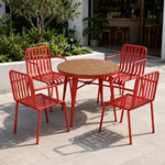 SOLARA Outdoor Dining Set - 70cm Round Table with 4 Armchairs Metal Frame Patio Furniture for Garden Cafe Terrace Leisure Spaces - Red