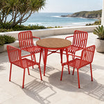 SOLARA Outdoor Dining Set - 70cm Round Table with 4 Armchairs Metal Frame Patio Furniture for Garden Cafe Terrace Leisure Spaces - Red