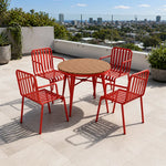 SOLARA Outdoor Dining Set - 70cm Round Table with 4 Armchairs Metal Frame Patio Furniture for Garden Cafe Terrace Leisure Spaces - Red