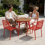 SOLARA Outdoor Dining Set - 70cm Round Table with 4 Armchairs Metal Frame Patio Furniture for Garden Cafe Terrace Leisure Spaces - Red