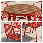 SOLARA Outdoor Dining Set - 70cm Round Table with 4 Armchairs Metal Frame Patio Furniture for Garden Cafe Terrace Leisure Spaces - Red