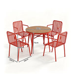 SOLARA Outdoor Dining Set - 70cm Round Table with 4 Armchairs Metal Frame Patio Furniture for Garden Cafe Terrace Leisure Spaces - Red