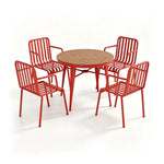 SOLARA Outdoor Dining Set - 70cm Round Table with 4 Armchairs Metal Frame Patio Furniture for Garden Cafe Terrace Leisure Spaces - Red