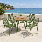 SOLARA Outdoor Dining Set - 70cm Round Table with 4 Armchairs Metal Frame Patio Furniture for Garden Cafe Terrace Leisure Spaces - Green
