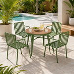 SOLARA Outdoor Dining Set - 70cm Round Table with 4 Armchairs Metal Frame Patio Furniture for Garden Cafe Terrace Leisure Spaces - Green