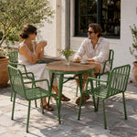 SOLARA Outdoor Dining Set - 70cm Round Table with 4 Armchairs Metal Frame Patio Furniture for Garden Cafe Terrace Leisure Spaces - Green