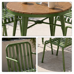 SOLARA Outdoor Dining Set - 70cm Round Table with 4 Armchairs Metal Frame Patio Furniture for Garden Cafe Terrace Leisure Spaces - Green