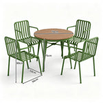 SOLARA Outdoor Dining Set - 70cm Round Table with 4 Armchairs Metal Frame Patio Furniture for Garden Cafe Terrace Leisure Spaces - Green