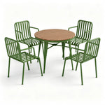 SOLARA Outdoor Dining Set - 70cm Round Table with 4 Armchairs Metal Frame Patio Furniture for Garden Cafe Terrace Leisure Spaces - Green
