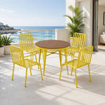 SOLARA Outdoor Dining Set - 70cm Round Table with 4 Armchairs Metal Frame Patio Furniture for Garden Cafe Terrace Leisure Spaces - Yellow