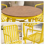 SOLARA Outdoor Dining Set - 70cm Round Table with 4 Armchairs Metal Frame Patio Furniture for Garden Cafe Terrace Leisure Spaces - Yellow