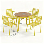 SOLARA Outdoor Dining Set - 70cm Round Table with 4 Armchairs Metal Frame Patio Furniture for Garden Cafe Terrace Leisure Spaces - Yellow