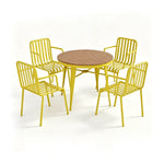 SOLARA Outdoor Dining Set - 70cm Round Table with 4 Armchairs Metal Frame Patio Furniture for Garden Cafe Terrace Leisure Spaces - Yellow