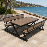 SOLARA Outdoor Picnic Table Set - 140cm Table with Backrest Benches WPC Top Metal Frame Garden Park Patio Furniture - Black
