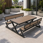 SOLARA Outdoor Picnic Table Set - 140cm Table with Backrest Benches WPC Top Metal Frame Garden Park Patio Furniture - Black