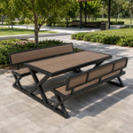 SOLARA Outdoor Picnic Table Set - 140cm Table with Backrest Benches WPC Top Metal Frame Garden Park Patio Furniture - Black