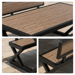 SOLARA Outdoor Picnic Table Set - 140cm Table with Backrest Benches WPC Top Metal Frame Garden Park Patio Furniture - Black