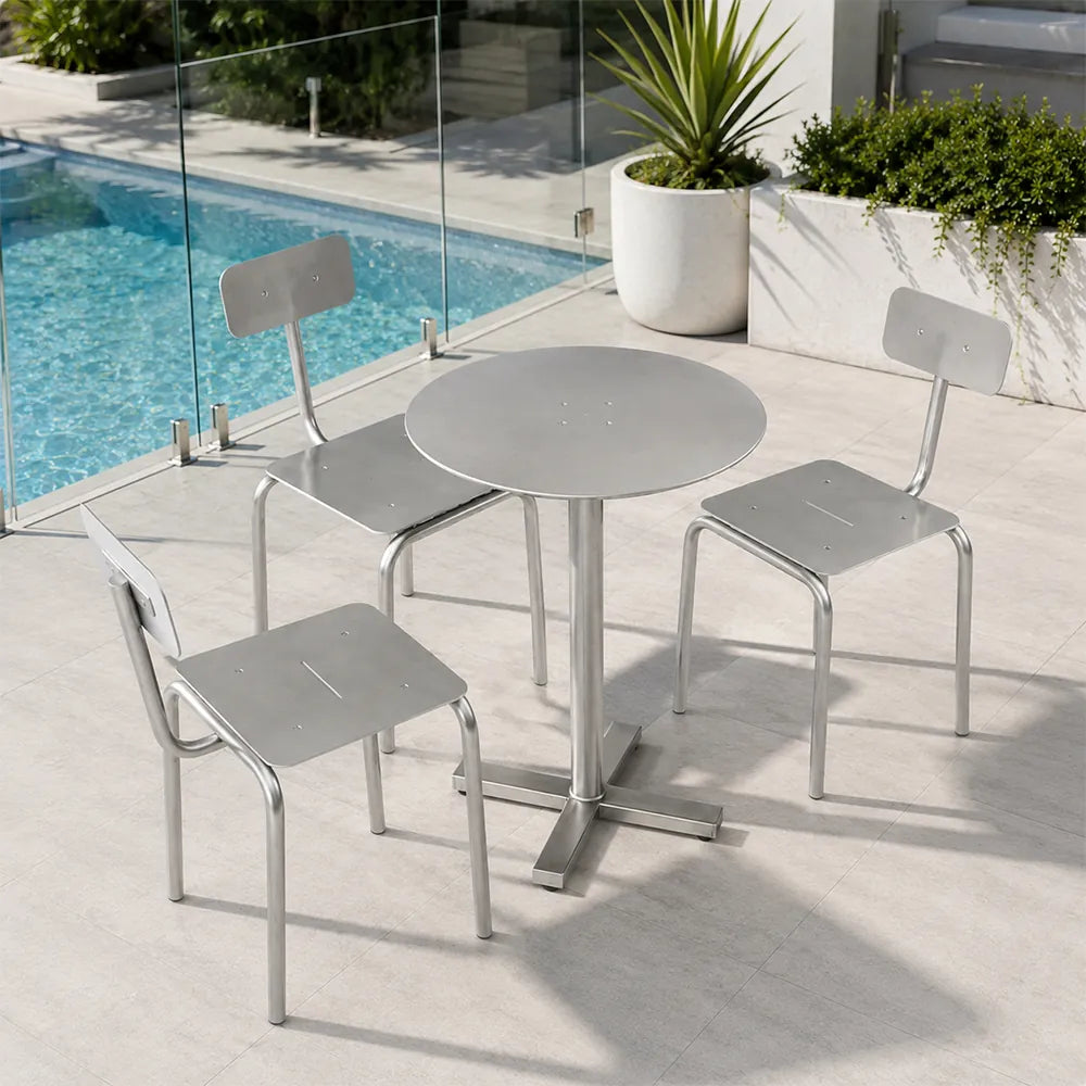 SOLARA Outdoor Bistro Set - 60cm Round WPC Table with Metal Frame Chairs Garden Patio Furniture for Cafe Hotel Leisure Spaces - Silver