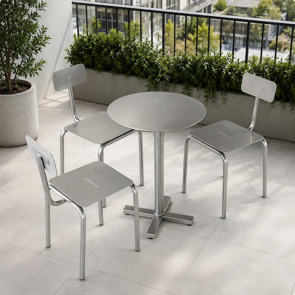 SOLARA Outdoor Bistro Set - 60cm Round WPC Table with Metal Frame Chairs Garden Patio Furniture for Cafe Hotel Leisure Spaces - Silver