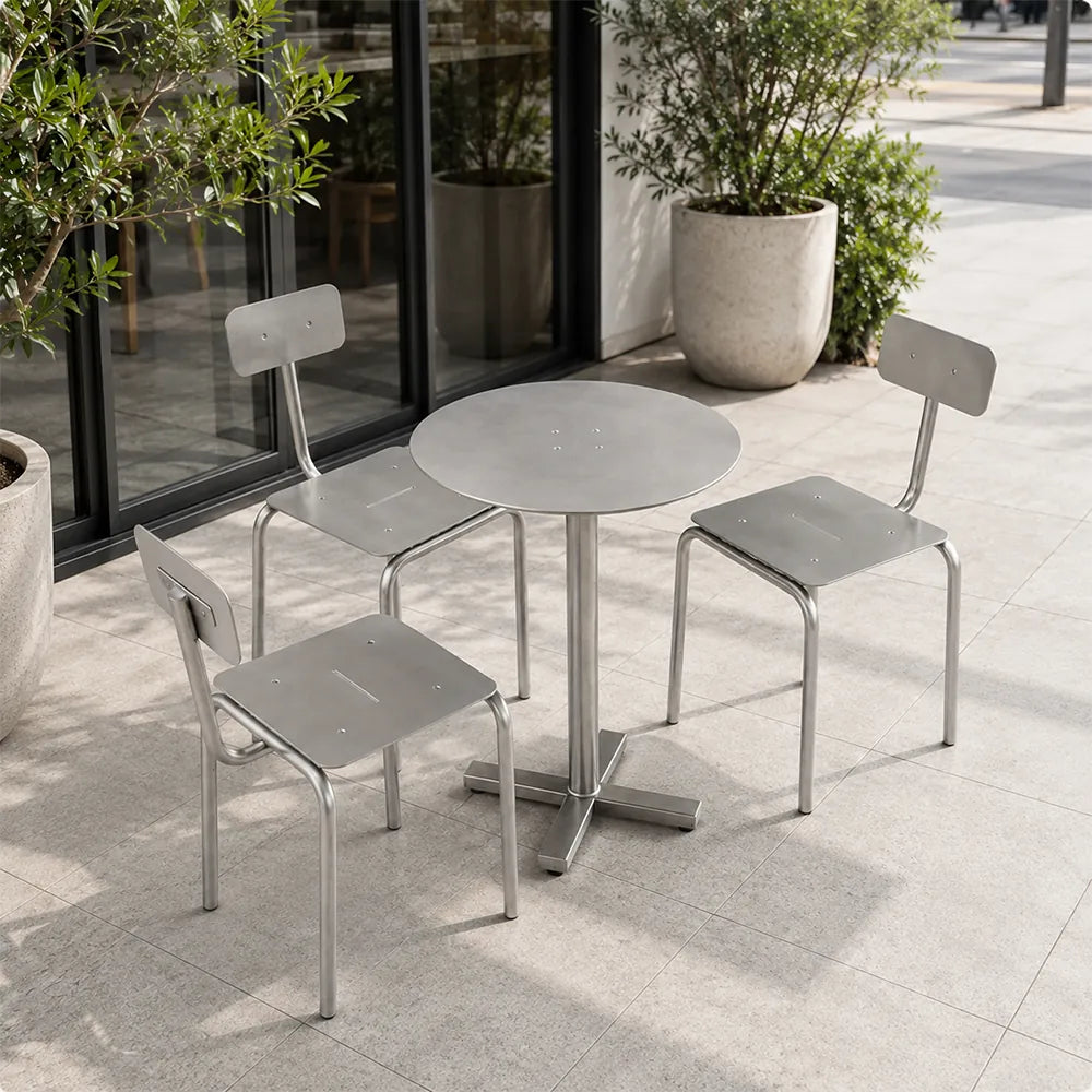 SOLARA Outdoor Bistro Set - 60cm Round WPC Table with Metal Frame Chairs Garden Patio Furniture for Cafe Hotel Leisure Spaces - Silver