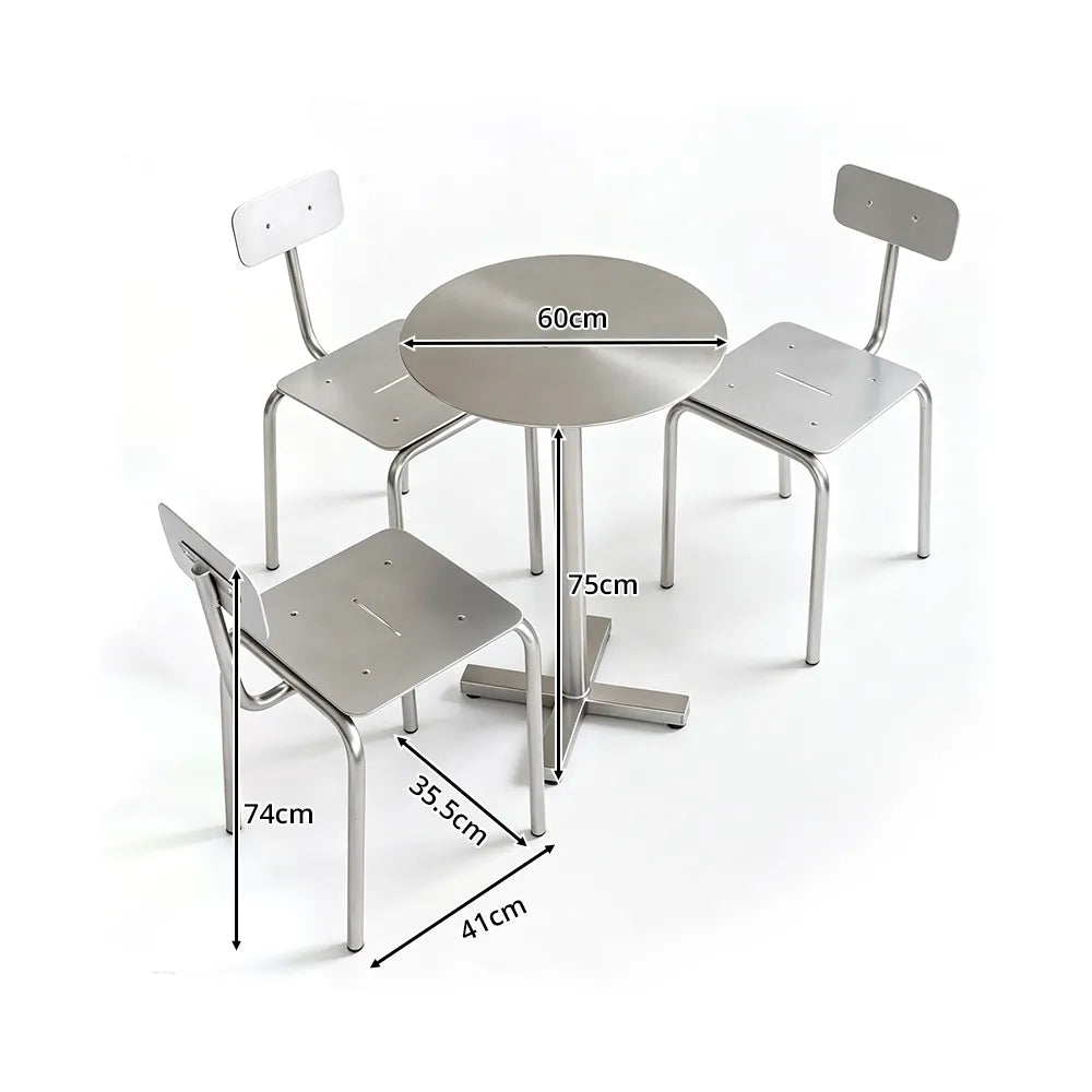 SOLARA Outdoor Bistro Set - 60cm Round WPC Table with Metal Frame Chairs Garden Patio Furniture for Cafe Hotel Leisure Spaces - Silver