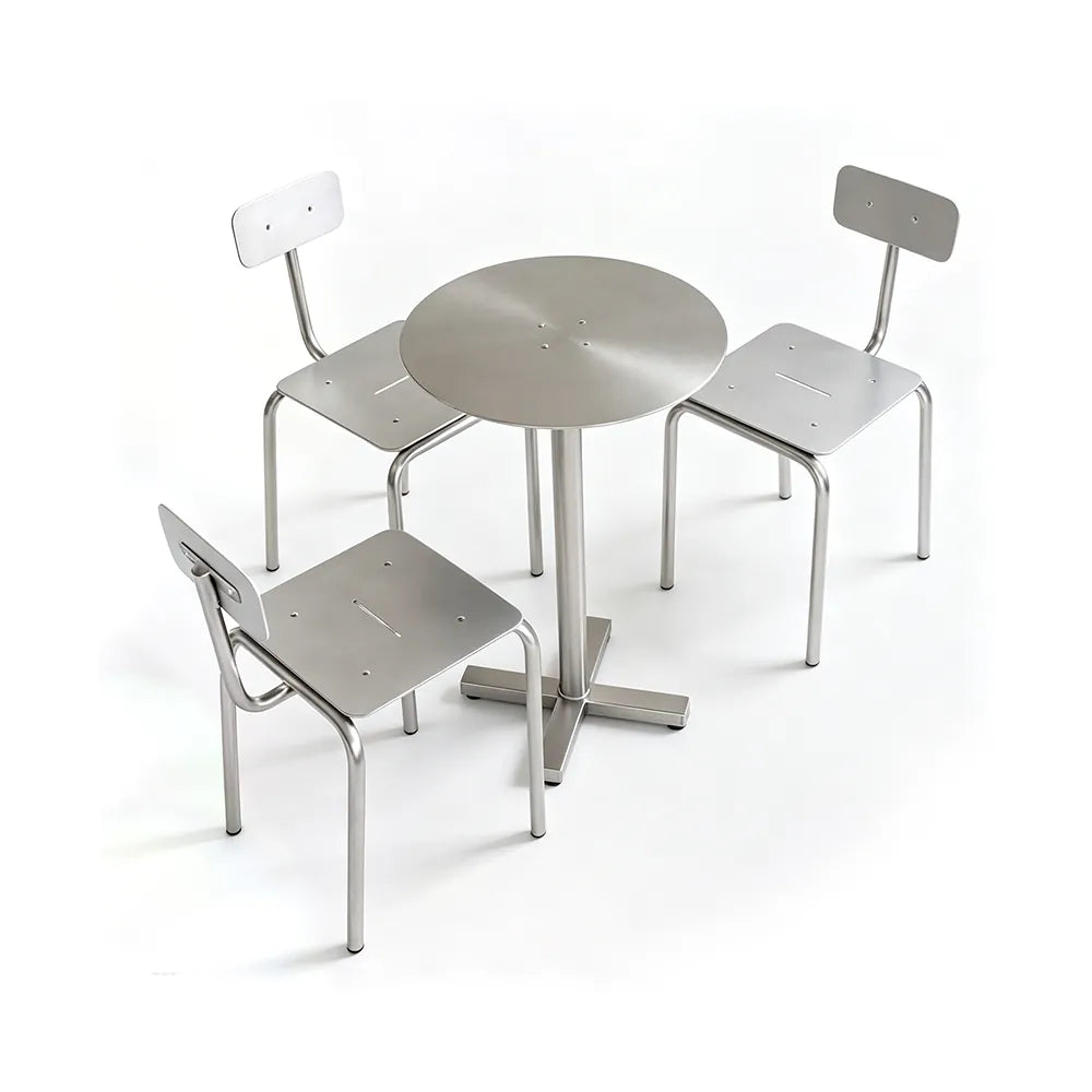 SOLARA Outdoor Bistro Set - 60cm Round WPC Table with Metal Frame Chairs Garden Patio Furniture for Cafe Hotel Leisure Spaces - Silver