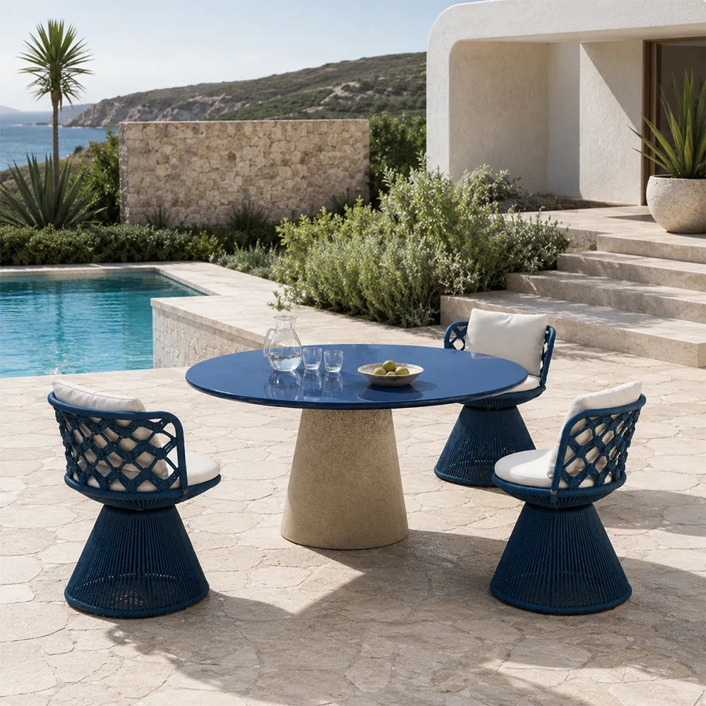 SOLARA Outdoor Bistro Set - 2 Chairs with Round Table Aluminium Alloy Frame High Temperature Coating Patio Furniture - Blue