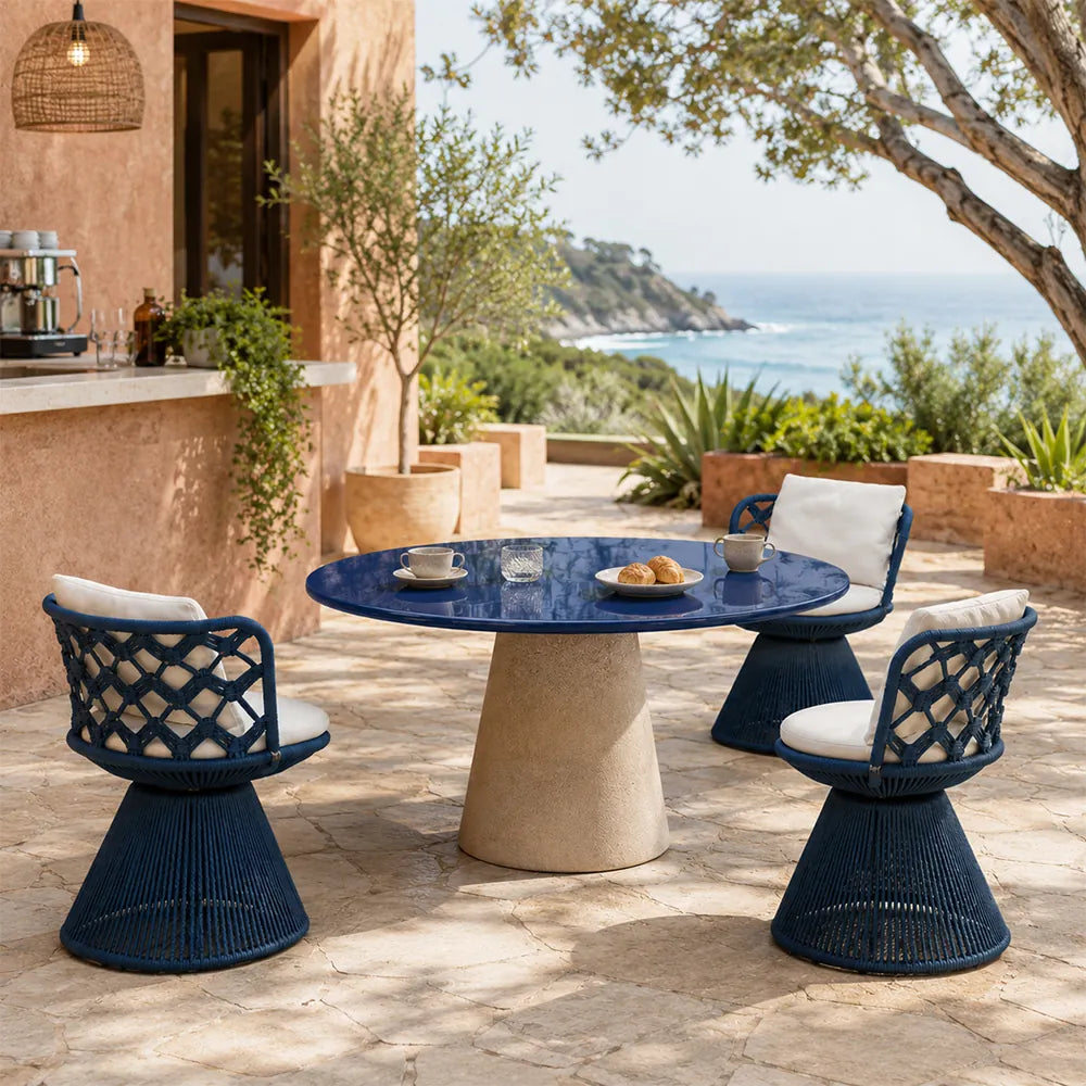SOLARA Outdoor Bistro Set - 2 Chairs with Round Table Aluminium Alloy Frame High Temperature Coating Patio Furniture - Blue