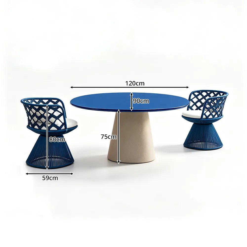 SOLARA Outdoor Bistro Set - 2 Chairs with Round Table Aluminium Alloy Frame High Temperature Coating Patio Furniture - Blue