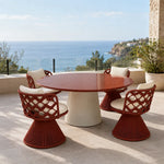 SOLARA Outdoor Dining Set - 4 Swivel Chairs with Round Table Aluminium Alloy Frame High Temperature Coating Patio Furniture - Red