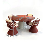 SOLARA Outdoor Dining Set - 4 Swivel Chairs with Round Table Aluminium Alloy Frame High Temperature Coating Patio Furniture - Red