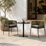 SOLARA Outdoor Bistro Set - Round Table with 2 Woven Chairs Aluminium Alloy Frame High Temperature Coating Patio Furniture - Green