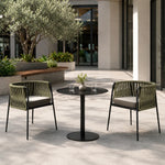 SOLARA Outdoor Bistro Set - Round Table with 2 Woven Chairs Aluminium Alloy Frame High Temperature Coating Patio Furniture - Green