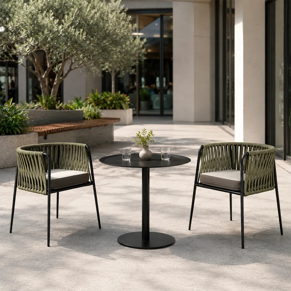 SOLARA Outdoor Bistro Set - Round Table with 2 Woven Chairs Aluminium Alloy Frame High Temperature Coating Patio Furniture - Green