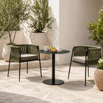 SOLARA Outdoor Bistro Set - Round Table with 2 Woven Chairs Aluminium Alloy Frame High Temperature Coating Patio Furniture - Green