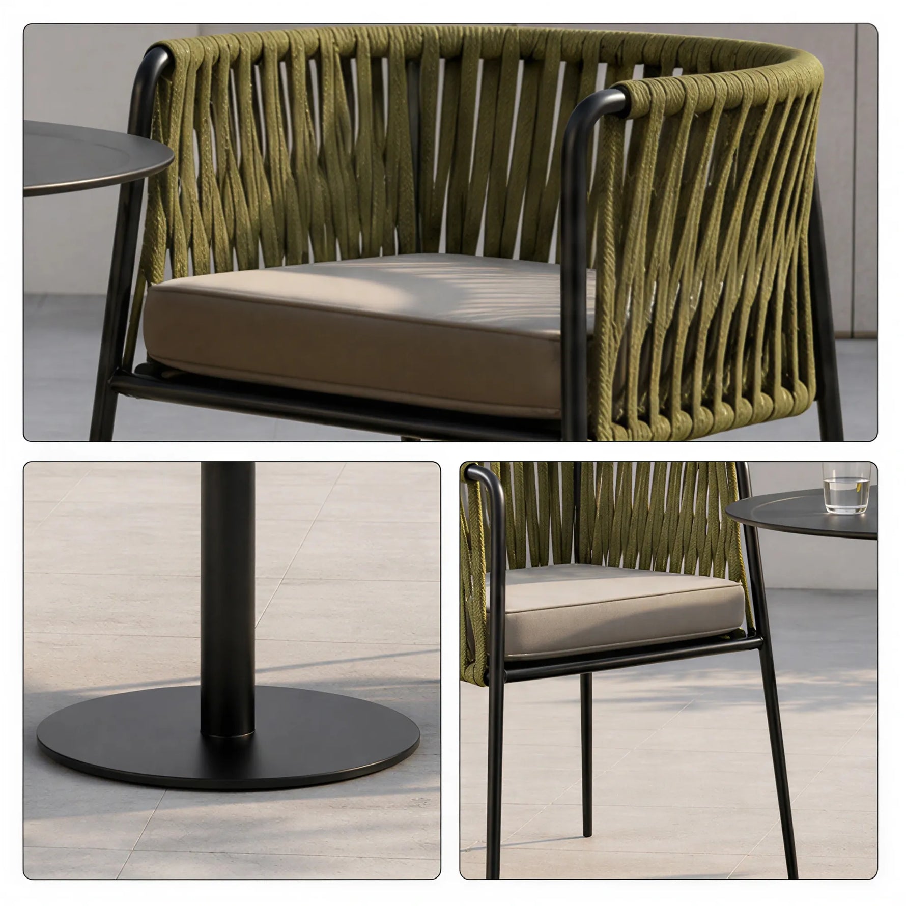 SOLARA Outdoor Bistro Set - Round Table with 2 Woven Chairs Aluminium Alloy Frame High Temperature Coating Patio Furniture - Green