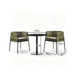 SOLARA Outdoor Bistro Set - Round Table with 2 Woven Chairs Aluminium Alloy Frame High Temperature Coating Patio Furniture - Green