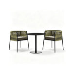 SOLARA Outdoor Bistro Set - Round Table with 2 Woven Chairs Aluminium Alloy Frame High Temperature Coating Patio Furniture - Green