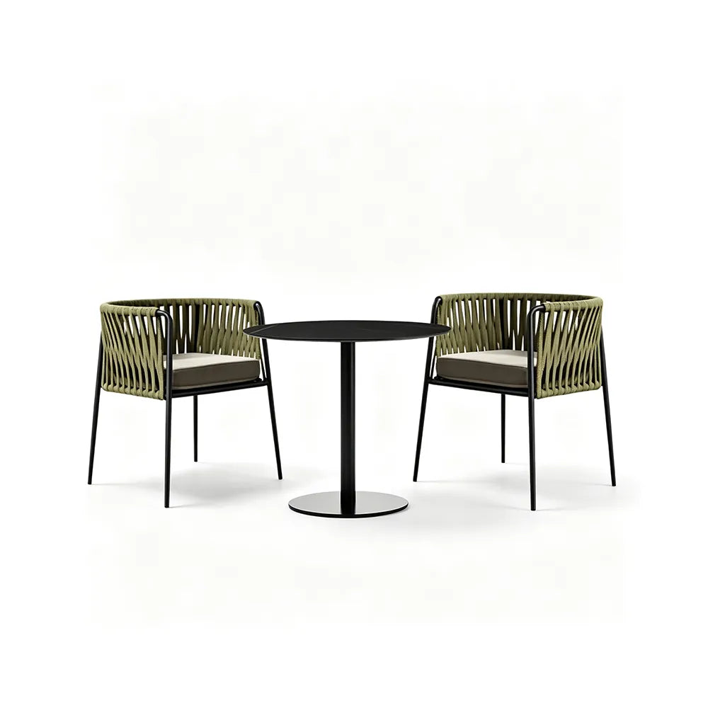 SOLARA Outdoor Bistro Set - Round Table with 2 Woven Chairs Aluminium Alloy Frame High Temperature Coating Patio Furniture - Green