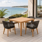 SOLARA Outdoor Dining Set - Square Table with 4 Woven Chairs Wooden Frame Patio Furniture for Garden Terrace Cafe Leisure Spaces - Natural